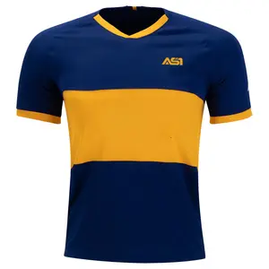 Top Trend Soccer Jersey 100% Polyester New Design Football Shirt v Neck Half Sleeves Color OEM Terms Production form Sialkot