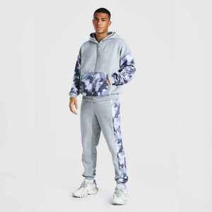 Puff Print 100% Cotton Fleece Chándales Pantalón Acampanado y cremallera Sudadera con capucha Conjunto de chándal de 2 piezas Estilo callejero para hombre Traje de pantalón con estacas - Product Image 2