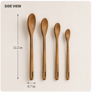 Ensemble de cuillères à mesurer en bois, 4 pièces, manche long naturel, design minimaliste rustique, ustensiles écologiques - Product Image 3