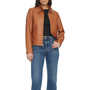 Veste universitaire de moto à la mode pour femmes en gros manteau de motard en cuir XL respirant avec tenues de mode de moto zippées - Product Image 1