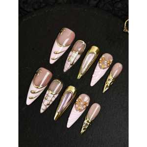 Uñas Postizas Gilded Blush Royale, Elegantes y Lujosas - Product Image 3