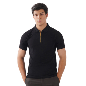 Chemise décontractée pour homme en polyester/coton tricoté de qualité supérieure, coupe ajustée, manches longues, col et poignets côtelés contrastants, respirante - Product Image 1
