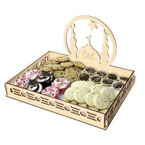 Lacquer <b>Wood</b> Ramadan Gift Set Box Tray Jar Islamic Eid Mubarak Decorative Floral Printed <b>Serving</b> Storage Dates Chocolate <b>Platter</b> - Product Image 3