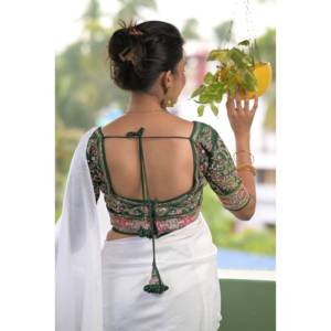 Readymade stitched Ethnic Blouse Beautiful handwork embroidery all over <b>sleeves</b> Indian <b>Bridal</b> Partywear Silk Saree matching - Product Image 1