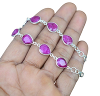 Pulsera de Cadena Romántica para Mujer, Plata de Ley 925, Chapada en Oro y Rodio, con Incrustaciones de Rubí, Hecha a Mano, para Boda