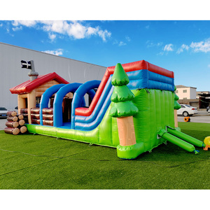 New Design Log Cabin <b>Inflatable</b> Bounce House Obstacle Course with Climbing Wall <b>Slide</b> Kids Adults PVC Commercial Jumper - Product Image 4