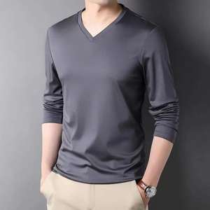 Camiseta de Moda de Lujo para Hombre, Elegante Camiseta de Manga Larga con Cuello en V, Camiseta Informal de Capa Base para Primavera y Otoño, Camisetas de Talla Grande - Product Image 1