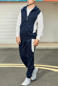 Survêtement Streetwear à la mode pour hommes 100% Polyester couleur bloc capuche pull Jogging survêtement col montant cordon grande taille - Product Image 6