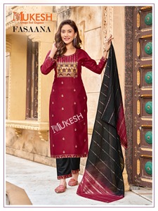Diseñador 14KG Rayón Bordado Trabajo Kurti Pant Set Pure Viscose Chanderi Dupatta Todos los tamaños Ropa india y pakistaní disponible - Product Image 4