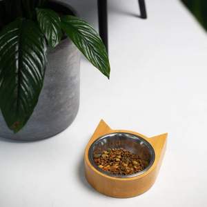 Cuenco de madera Natural de alta calidad para mascotas, diseño único hecho a mano, forma redondeada, marca Lavihexco para gatos, perros, uso diario directo - Product Image 5