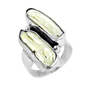 Bague en argent 925 avec pierre naturelle et perle pour femme, bijou élégant à porter au quotidien - Product Image 1