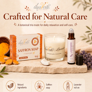 Coffret Cadeau Rituel Spa à Domicile Alquiverde - Savon Naturel Roll-on à la Lavande & Bougie Artisanale à la Noix de Coco en Verre avec Impression Letterpress Moderne - Product Image 2
