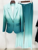 Nouvelle mode 2025 Designer costume ensemble femmes bouton unique Blazer dégradé couleur imprimé Flare pantalon costume 2 pièces