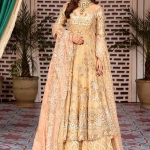 Designer 2024 Designer Heavy Embroidery Bridal Anarkali Lehenga <b>Dupatta</b> Dress Silk embellished Crystal Glass Beadsstone Dabka - Product Image 1