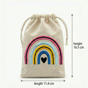 Organic Cotton <b>Drawstring</b> <b>Pouch</b> Bag with Rainbow Embroidery Screen Printed for Bracelets Watches Crafts or Promotions - Product Image 2