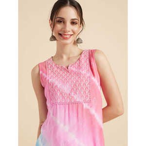 Kurta Recta Rosa con Estampado Tie-Dye, Blusa Modesta - Product Image 5