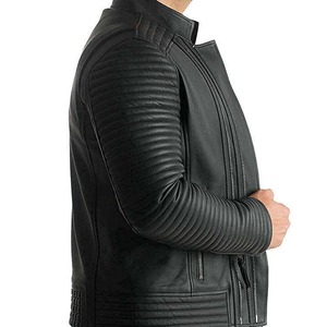 Veste en cuir d'agneau véritable style vintage tendance 2025 pour homme, coupe ajustée, col montant matelassé, logo frontal, hiver - Product Image 4