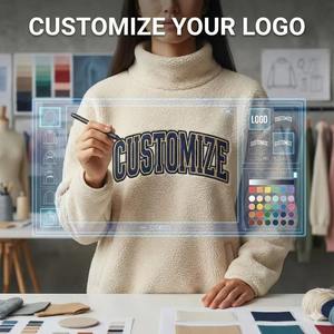 Oversize Printed <b>Sequined</b> Badge Mockneck Sweatshirt <b>Women</b> Heavy Cotton Fleece Warm Autumn Winter Casual Street Fashion <b>Top</b> - Product Image 4