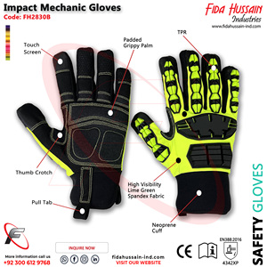 Gants de mécanicien haute visibilité anti-choc en cuir synthétique vert citron, robustes, avec matériau TPR, protection thermique, vente en gros - Product Image 3
