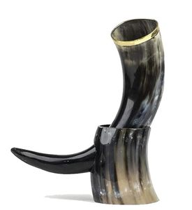 Rustic Polished Viking Drinking Horn Set Metal Stand-Eco-Friendly Natural Horn Durable Wedding <b>Home</b> Decor Custom Logo Option - Product Image 2