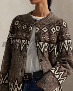 Pull décontracté d'hiver pour femme, de très haute qualité, col rond, boutonné sur le devant, couleur personnalisée, 100% laine, anti-boulochage - Product Image 3
