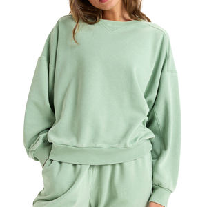Matériau doux au toucher de couleur verte avec pull-over en coton double face entièrement personnalisé - Product Image 1