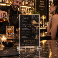 Support de table en acrylique personnalisé, présentoir en plastique transparent pour bars haut de gamme, restaurants, salons de cocktails, promotion