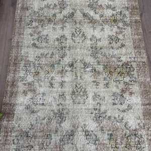 Turkish Vintage Rug 3.7x6.6 ft (113x200 cm), <b>Brown</b> Floral <b>Wool</b> Rug - Product Image 3