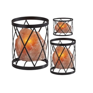 Lampe naturelle au sel de l'Himalaya en forme de cylindre de première classe avec cage en fer poli personnalisée Sian Enterprises Natural Crafts - Product Image 6