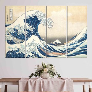 Lienzo Impreso: Decoración Artística de la Gran Ola de Hokusai, Juego de 4 Lienzos - Product Image 1