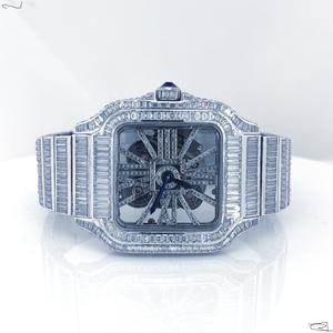 Reloj de acero inoxidable con tachuelas de diamantes Vvs Lab Grwon, diseño de lujo hecho a mano, edición de esqueleto, corte Baguette completo - Product Image 1