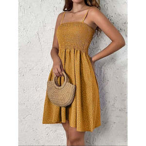 Jane's Women's A-Line Shirred Dot Pattern Short Supreme <b>Dress</b> with Spaghetti Straps for Casual Summer Wear - Product Image 2