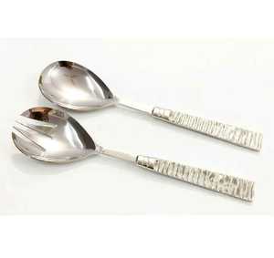 Juego de servicio de ensalada con mango de acero inoxidable hecho a mano Juego de servidor de ensalada de metal de acero inoxidable Juego de cuchara y servidor grande - Product Image 3