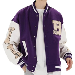 Veste bomber rétro pour homme, automne, baseball, hip hop, boutons en corne, fourrure crochetée, patchwork, Harajuku, streetwear surdimensionné - Product Image 1