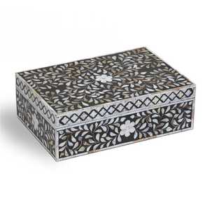 Caja de Joyería Rectangular Hecha a Mano con Incrustaciones de Nácar, con Logotipo Personalizado para Regalo, Artesanía, Negro Blanco, Alta Calidad - Product Image 1