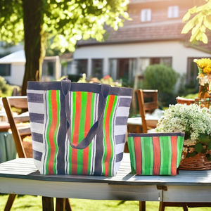 กระเป๋าชายหาดทำจากไนลอนรีไซเคิลงานแฮนด์เมดกระเป๋าผ้าทอลายทางแบบดั้งเดิมอินเดียใช้ซ้ำได้สินค้าในครัวเรือน - Product Image 1