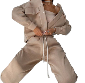 Streetwear en coton biologique personnalisé solide pour femmes, haut court, pantalon de jogging, sweat, survêtement de jogging, ensemble 2 pièces à capuche - Product Image 2