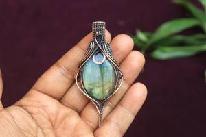 Alambre de cobre oxidado envuelto fuego labradorita colgante hecho a mano joyería de piedras preciosas collar elegante para ella - Product Image 2