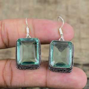 ต่างหูอความารีน925เงินสเตอร์ลิงทำด้วยมือเครื่องประดับหรูหราต่างหูสำหรับผู้หญิงของขวัญครบรอบ - Product Image 1