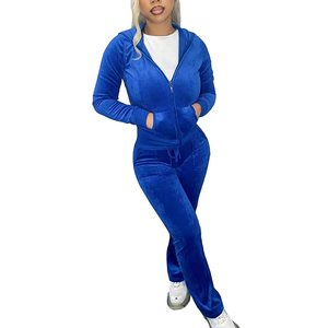 ชุดวอร์มผ้ากำมะหยี่2ชิ้นสไตล์สตรีททรงสลิมฟิตชุดวอร์มผ้ากำมะหยี่ปักลาย2ชิ้นชุดออกกำลังกายแบบลำลองชุดใส่อยู่บ้านชุดวอร์มสีพื้น - Product Image 1