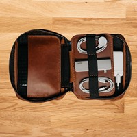 Sac d'équipement portable en cuir véritable pour câble USB, chargeurs et lecteur de casserole