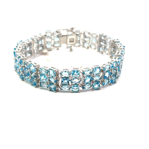 Pulsera de Topacio Azul 100% Natural con Engaste de Puntas, Nuevo Estilo Clásico y Moderno, Plata de Ley 925 Pura con Baño de Rodio, Regalo - Product Image 1