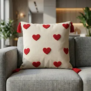 Funda de Cojín Love Galaxy con Bordado de Corazón Rojo, Tela de Algodón de Alta Calidad, 42x42cm, para Cojines de Asiento - Product Image 3