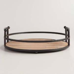 Plateau de service en bois naturel sans danger pour les aliments avec poignée en métal Boarder petit déjeuner thé café Desserts pendaison de crémaillère plateau de service en bois - Product Image 1