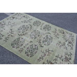 Tapis turc vintage 5,1x7,8 pi (155x238 cm), tapis vert et marron à bordures - Product Image 3