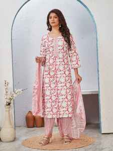 Lightweight Trendy 3-Piece Cotton Men's Formal <b>Kurti</b> with Flower Print Quick Dry for Formal and Casual Occasions - Product Image 2