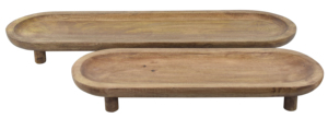 IHA IHAT260 Ribbed Oval Shape Wood Handicraft American Style Party Serving Tray for Bowls - Product Image 3