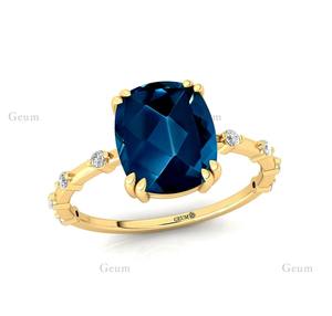Luxury Elegant Unisex Wedding Engagement Rings Solid Gold <b>Cushion</b> Cut London Blue Topaz Diamond High Quality Shiny Casual Party - Product Image 3