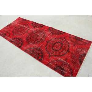 พรมวินเทจขนาด 3.3x8.2 ฟุต พรมตุรกี พรมลายดอกไม้สีแดง - Product Image 4