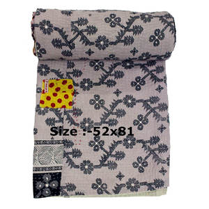 Indian Traditional <b>Kantha</b> Work Cotton Quilt Reversible Embroidered Block Print Sari <b>Throw</b> for Winter Lot of 50 for Home Use - Product Image 5